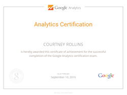 Courtney Rollins certified in Google Analytics